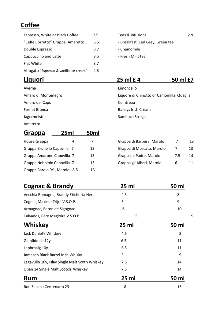 Dessert Menu page 2 (September 2025) at Osteria Antica Bologna, Northcote Road, Clapham Junction