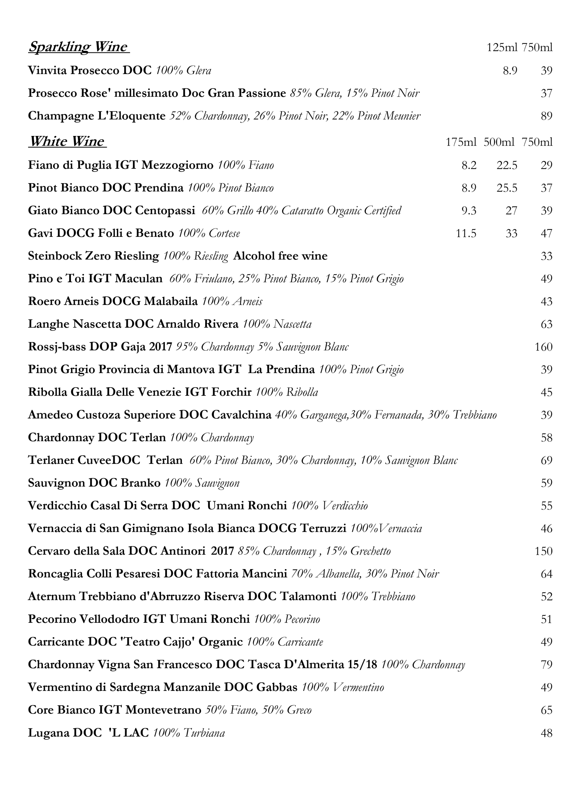 Wine Menu page 2 (September 2025) at Osteria Antica Bologna, Northcote Road, Clapham Junction