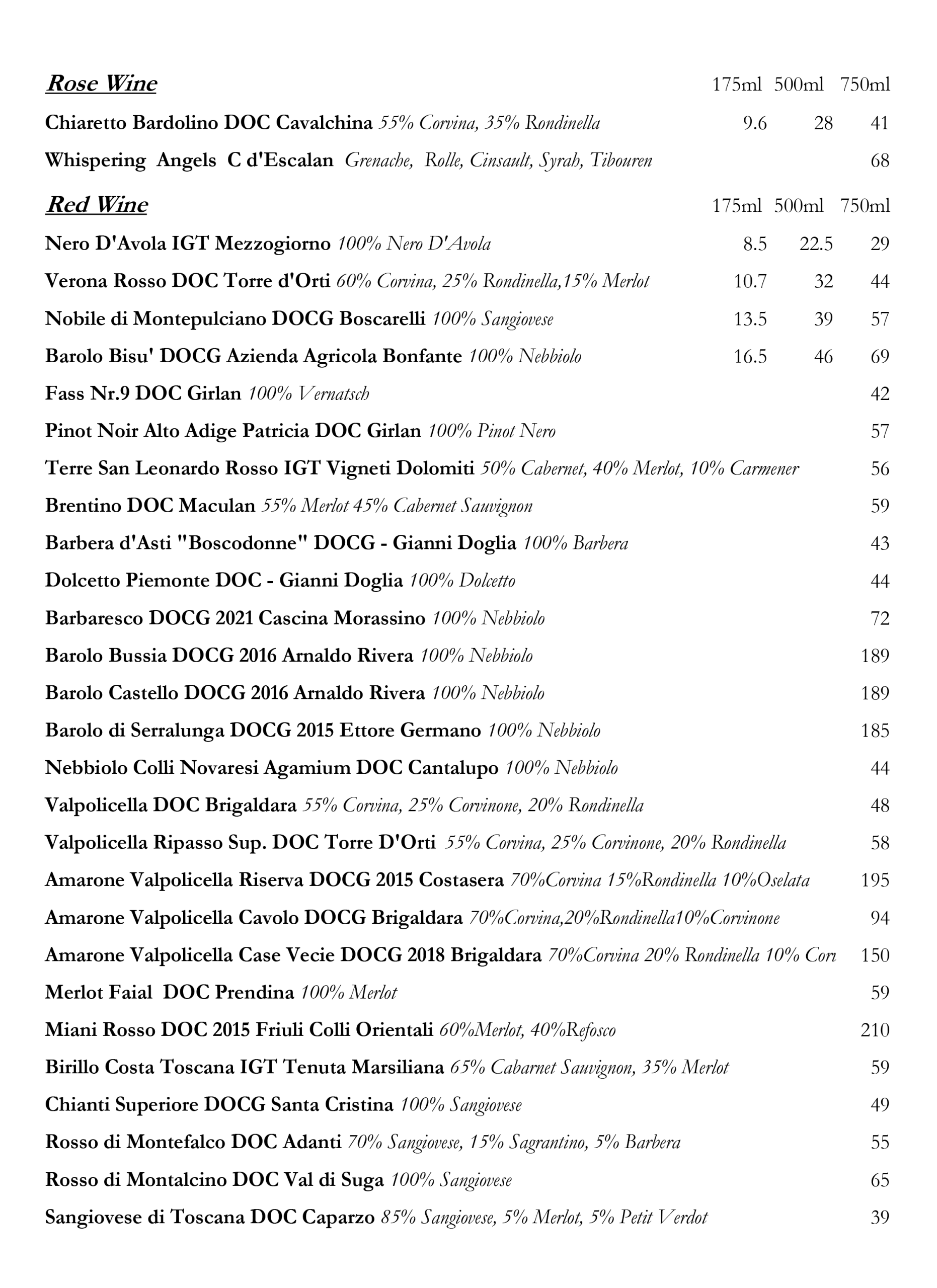Wine Menu page 3 (September 2025) at Osteria Antica Bologna, Northcote Road, Clapham Junction