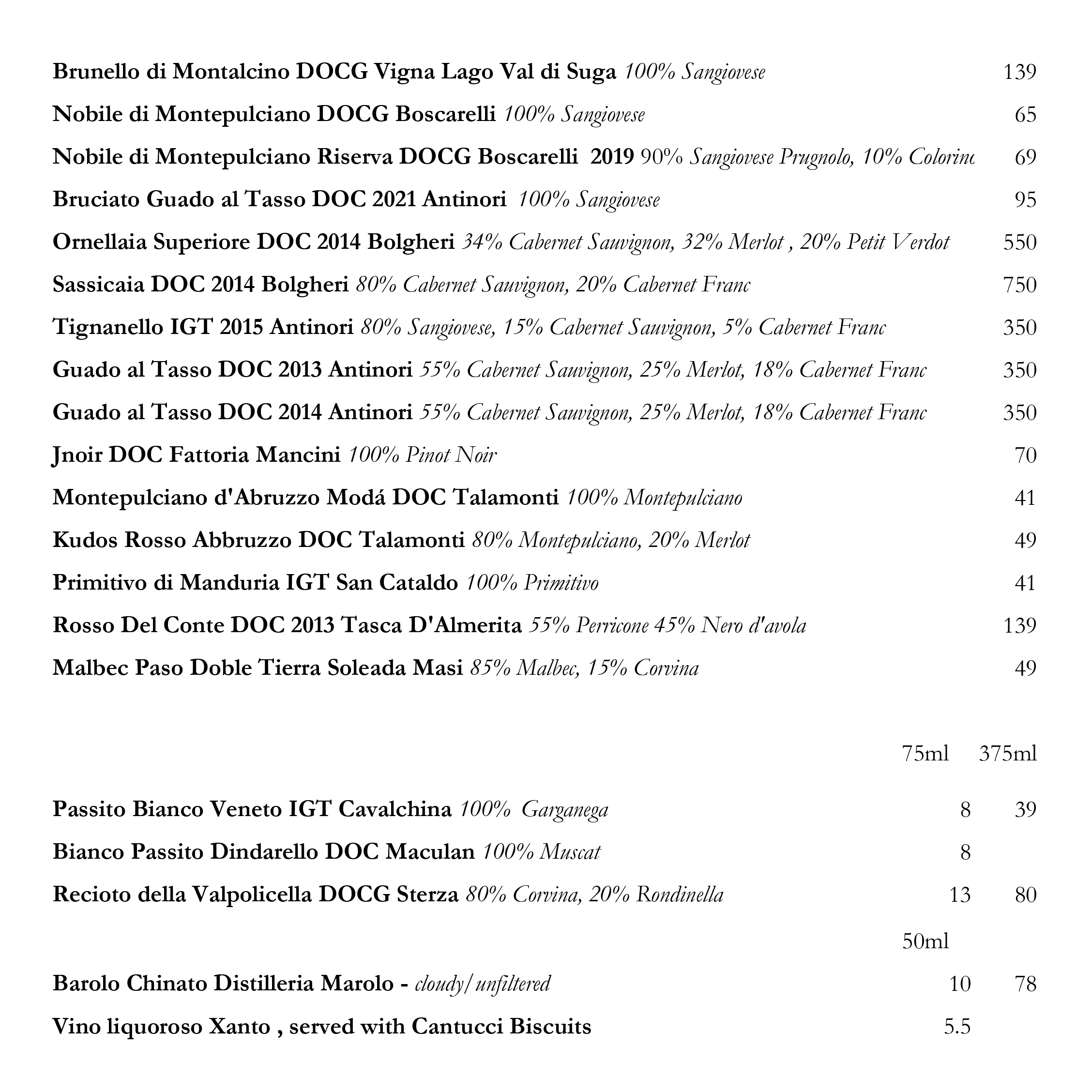Wine Menu page 4 (September 2025) at Osteria Antica Bologna, Northcote Road, Clapham Junction