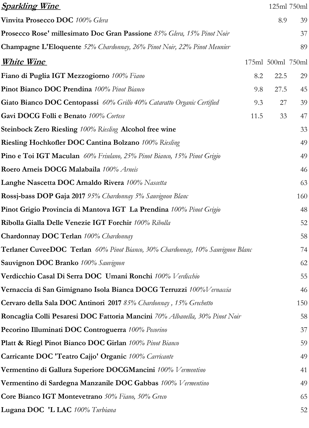 Wine Menu page 2 (November 2025) at Osteria Antica Bologna, Northcote Road, Clapham Junction