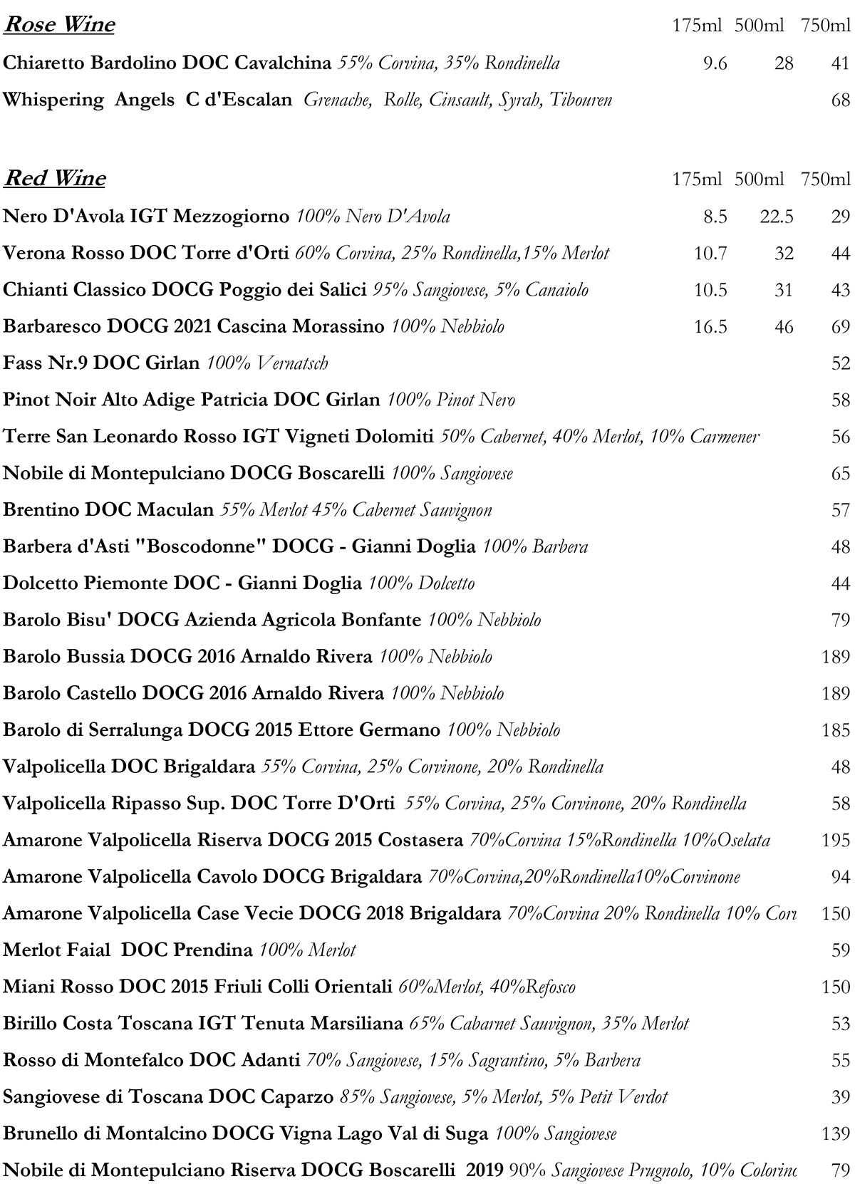 Wine Menu page 3 (November 2025) at Osteria Antica Bologna, Northcote Road, Clapham Junction
