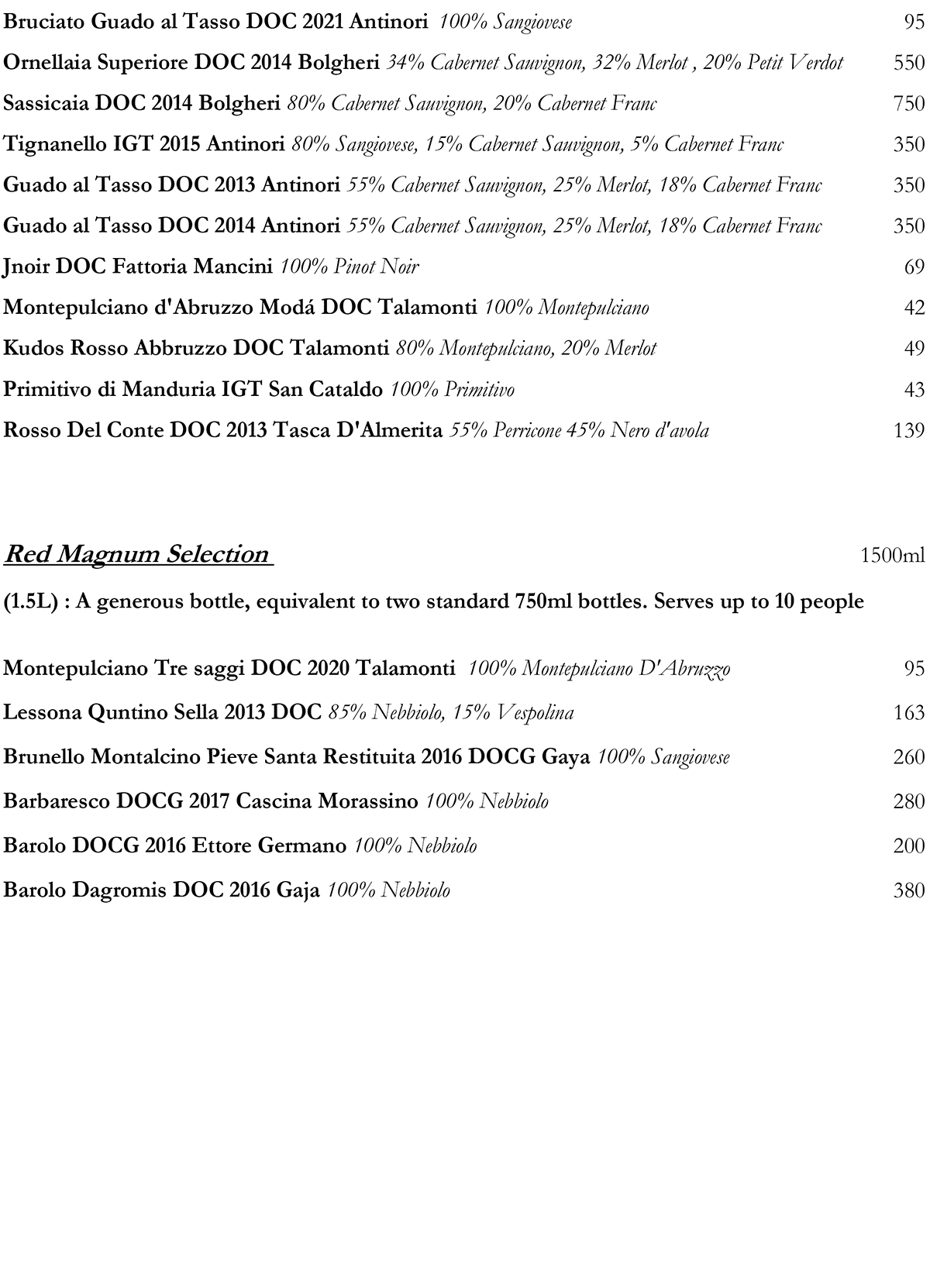 Wine Menu page 4 (November 2025) at Osteria Antica Bologna, Northcote Road, Clapham Junction